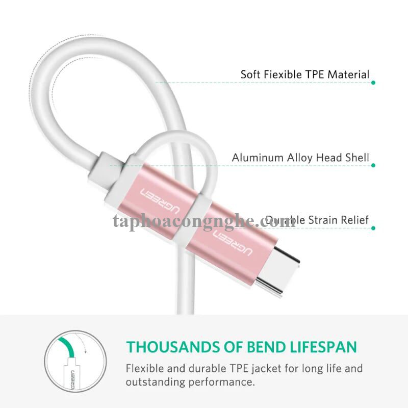 Ugreen 30542 0.5M màu Hồng Cáp USB-A sang Micro USB + USB-C cao cấp US177 30030542